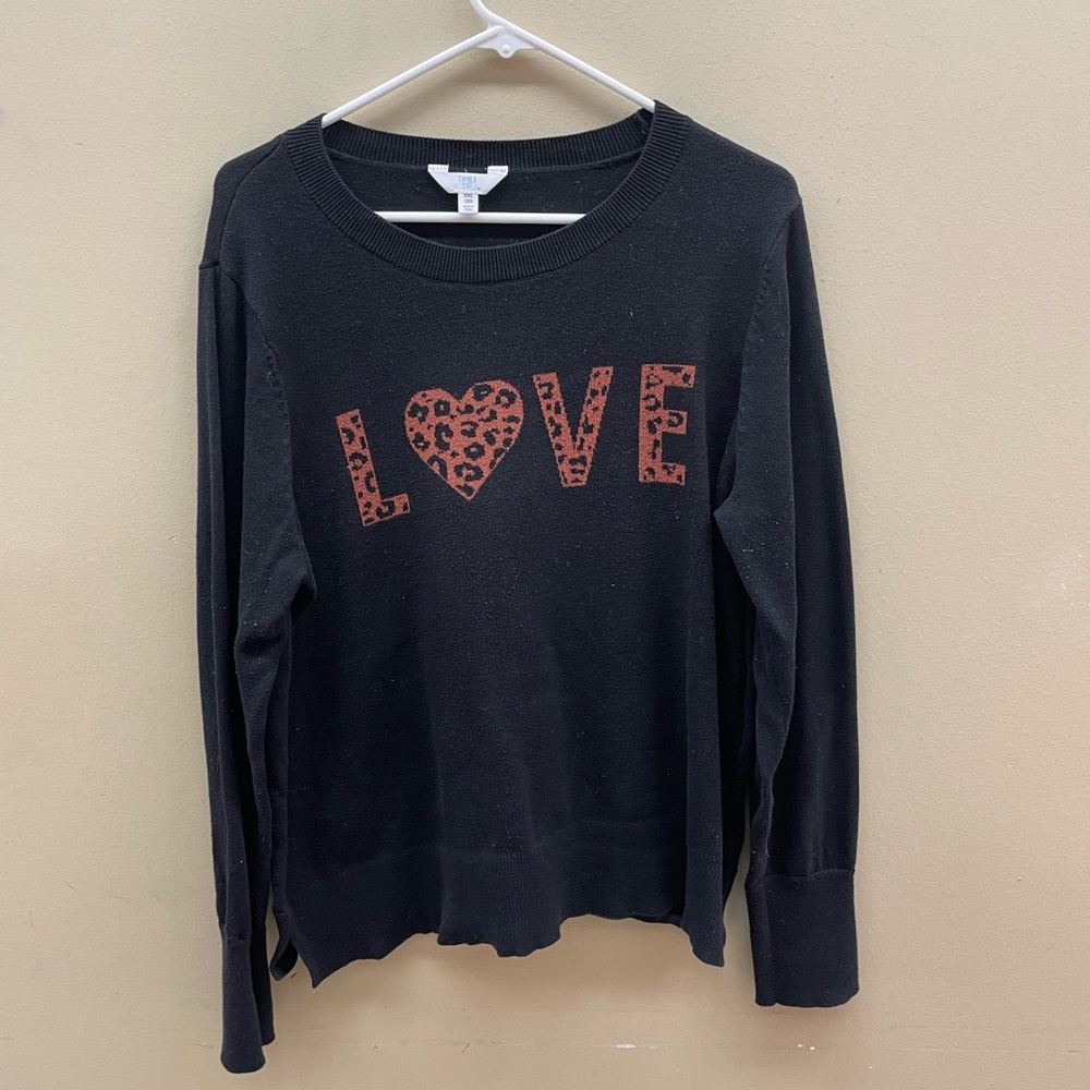 XXL Black Sweater w/ LOVE in brown leopard print 🐾